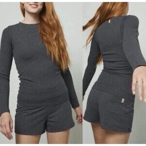 Lunya Restore Base Pima Cotton Long Sleeve Tee Gray Heather Size Small